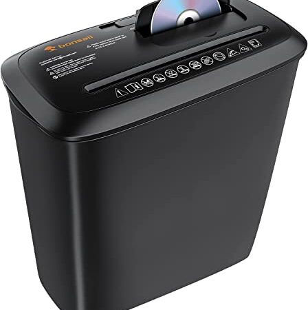 Bonsaii Destructora de Papel, 8 Hojas, cortadora de Tiras, trituradora de CD/DVD para el hogar, con contenedor de residuos de 13 l, Negra (S120-C)