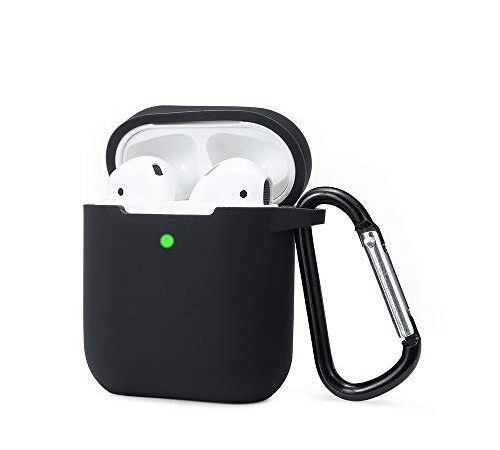 Funda AirPods Silicona Compatible con AirPods 2 & 1, KOKOKA Fundas Protectora de Silicona para AirPods [LED Frontal Visible][Funciona con Carga inalámbrica] con Correa Anti Pérdida-Negro