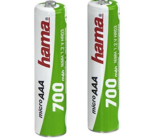 HAMA | Pilas Recargables AAA (AAA Recargables, Ideales para Teléfonos Inalámbricos, NiMH AAA 700 mAh 1,2 V) Color Verde y Blanco