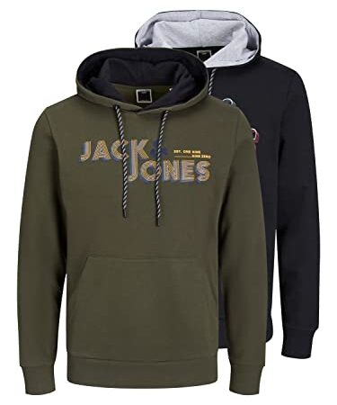 Jack & Jones Jcofriday Sweat-Sudadera con Capucha (2 Unidades), Negro/Pack: Negro y Forest Noche, L para Hombre