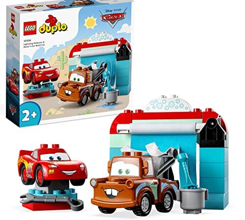 LEGO 10996 Duplo Disney y Pixar Cars Diversión en el Autolavado con Rayo Mcqueen y Mate, Personajes Película, Lavadero con 2 Coches de Juguete para Construir