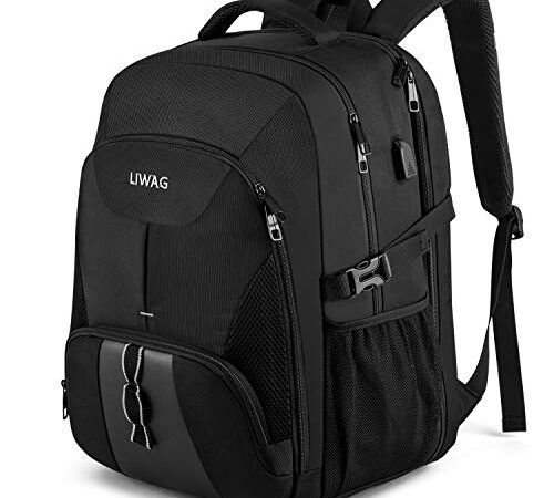 LIWAG Mochila Hombre Grande 50L Mochila Portatil 17 Pulgadas Impermeable Antirrobo Mochila Ordenador Portatil con Puerto USB Mochila Portatil Bolsa para Negocio Trabajo Diario Viaje Escolares - Negro