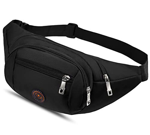 Riñonera Deportiva, Riñonera Mujer Hombre Running Cinturón Impermeable Bandolera Multifuncional Bolsillos Ajustable Bolso de Cintura Viajar Camina el Bicicleta Excursionismo Acampada Negro