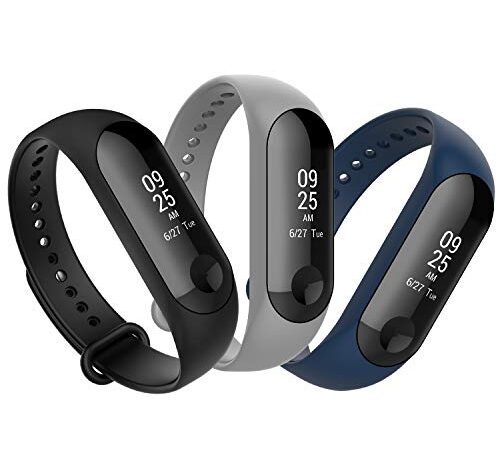 Anjoo 3 Piezas Correa Compatible con Xiaomi Mi Band 3/ Mi Band 4, Pulsera de reemplazo Deportivo Suave Ajustable de Silicona Correas Compatible con Xiaomi Mi Smart Band 4, Azul + Gris + Negro