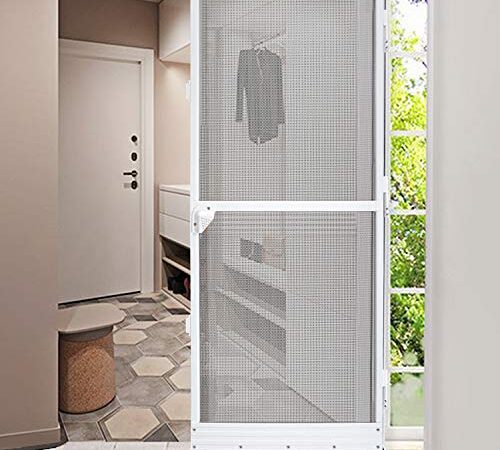 Aufun Puerta mosquitera para puerta de hasta 95 x 210 cm, Mosquitera Fija Puertas Abatibles con marco de aluminio en blanco(100 x 210 cm)