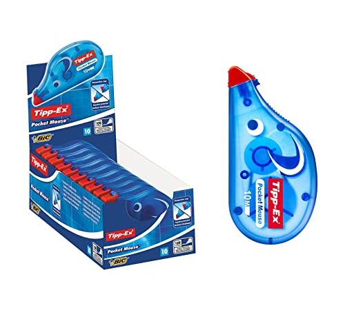 BIC Tipp-Ex Pocket Mouse, Cinta Correctora, Óptimo para Escolares y de Oficina, 10M X 4,2 Mm, Color Blanco, Paquete de 10 Unidades