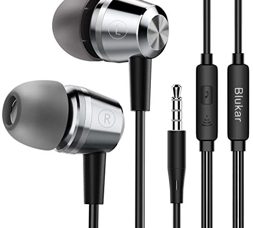 Blukar Auriculares In Ear, Auriculares con Cable y Micrófono Headphone Sonido Estéreo para Galaxy, Huawei, XiaoMi, PC, MP3/MP4 Android y todos los dispositivos de auriculares de 3,5 mm