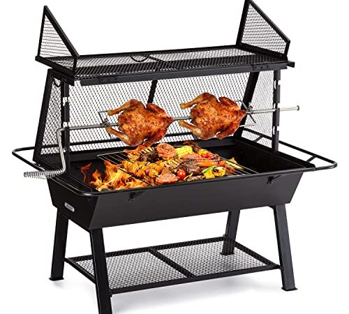 Blumfeldt 2-in-1 Barbacoa Carbon, Cajon Barbacoa Leña con Cubierta para Chispas Extra Grande, Mini Barbacoa de Asado para Exterior con Rejilla de Acero Inoxidable, BBQ con Protector de Lluvia