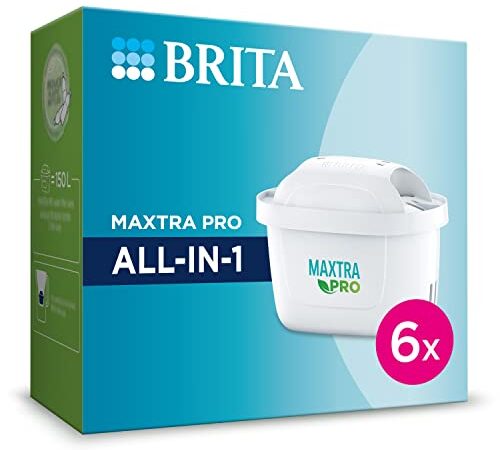 BRITA Cartucho de filtro de agua MAXTRA PRO All-in-1 pack 6 - Recambio original BRITA que reduce las impurezas, el cloro, los pesticidas y la cal para obtener agua del grifo con mejor sabor