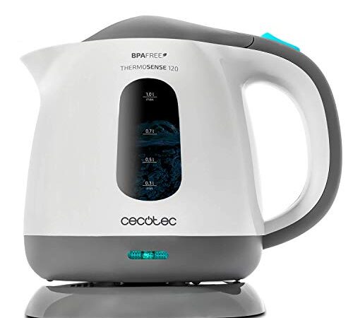 Cecotec Hervidor de Agua Eléctrico ThermoSense 120. 1 Litro, Libre de BPA, 1100 W de Potencia, Base 360º, Filtro Antical Desmontable, Doble Sistema de Seguridad, Plástico