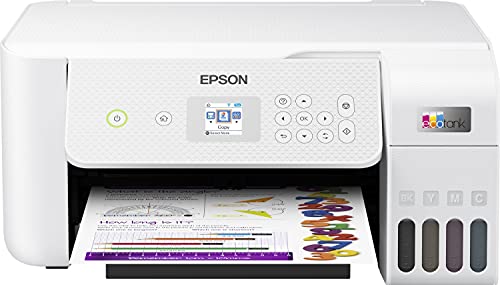 Epson EcoTank ET-2826, Impresora WiFi A4 Multifunción con Depósito de Tinta Recargable y Pantalla LCD, 3 en 1: Impresión, Copiadora, Escáner, Mobile Printing, Blanco