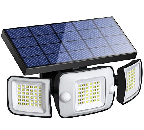 intelamp Luz Solar Exterior 6000mAh Batería Focos Led Exterior Solares 1200LM Luz Solar Exterior con Sensor de Movimiento Foco Led Exterior Caminos Garajes luces de jardin (1 paquetes)