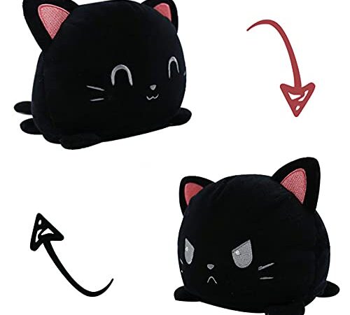 KUNSTIFY Gato de peluche, juguete de humor, juguete de peluche reversible para niñas, mujeres, niños, bebé, para expresar humor, regalo para novia, gato, negro