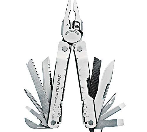 Leatherman Super Tool 300 - Multiherramienta de bricolaje, hecha en EE.UU. y con todas las navajas y herramientas de bloqueo en acero inoxidable con una funda de nylon, en negro