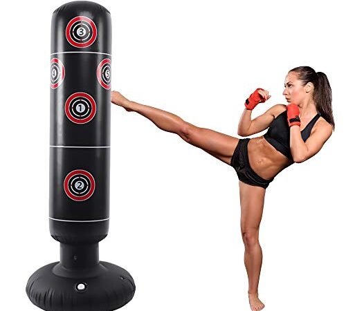 LncBoc Saco de Boxeo 160 cm, Saco de Boxeo de pie para un Rebote inmediato para Practicar Karate, Taekwondo y aliviar Pent Up Energy en niños Adultos, Ejercicio Boxeo Objetivo Bolsa