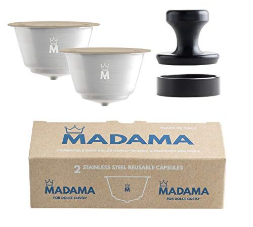 Madama - Cápsulas de café Dolce Gusto recargables, reutilizables y compatibles. Acero inoxidable y silicona apta para alimentos. 100 % fabricado en Italia. Paquete de dos cápsulas