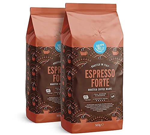 Marca Amazon - Happy Belly Café de tueste natural en grano "Espresso Forte" (2 x 500g)