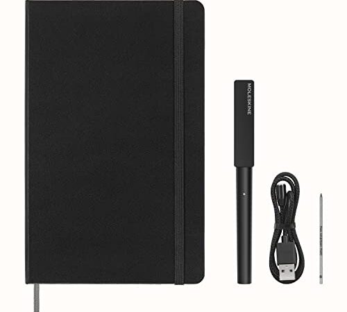 Moleskine Smart Writing Set, Libreta Inteligente con Bolígrafo Inteligente Incluido, Cuaderno Digital de Moleskine con Páginas a Rayas, Grande, 13x21 cm, Negro