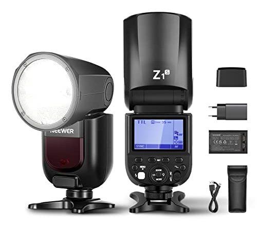 NEEWER Z1-S TTL Flash de Cabeza Redonda Speedlite para Sony, 76Ws 2.4G 1/8000s HSS, 10 Niveles LED Lámpara de Modelado, 2600mAh Batería de Litio, 480 Disparos a Máxima Potencia, Recicla en 1.5s Flash