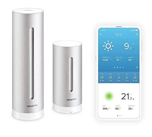 Netatmo NWS01-EC Estación Meteorológica Inalámbrica Interior Exterior Con Wifi, Compatible con Amazon Alexa y Apple HomeKit, Color Plateado, 105x45x45 cm