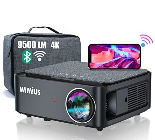 Proyector WiFi Bluetooth Full HD 1080P 4K Soporte, 9500 Lúmenes WiMiUS Proyector 5G WiFi Bluetooth 1080P Nativo Ajuste Digital 4P/4D Función Zoom Proyector WiFi Cine en Casa Para PPT,PS5,TV Stick,etc.