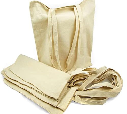 Siglo XXI Bolsa de algodón Natural con Asas largas 145 grs. Pack 10 Unidades. Tote Bag, Bolsa Compra, Saco Tela, Bolsas Manualidades, Bolsas. Regalo en Cada Pack