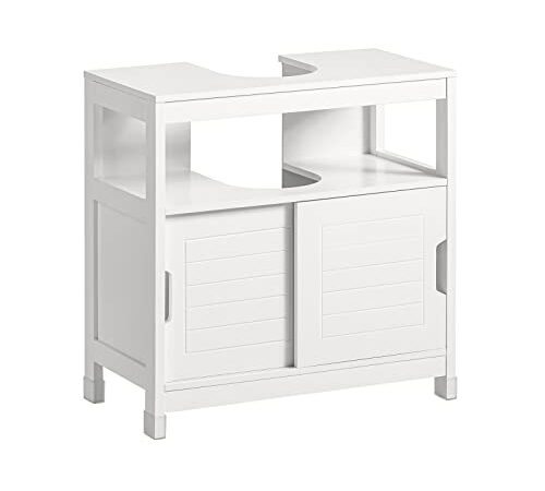 SoBuy FRG128-II-W Mueble para Debajo del Lavabo Armario de Baño de Suelo 1 Estante y 2 Puertas Correderas 60 * 30 * 61 cm ES