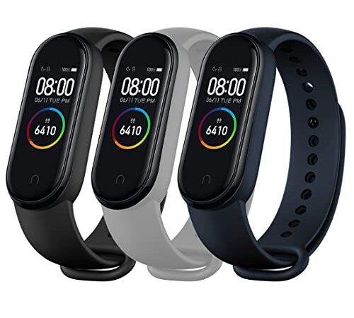 superpow Correa Xiaomi Mi Band 4, 3 Piezas Correas para Xiaomi Mi Band 3, Pulsera xiaomi mi band 4 / Xiaomi band 3 Correa de Repuesto Suave, Transpirable, Resistente al Sudor (negro/gris/azul marino)