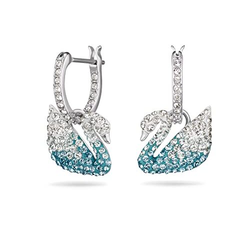 Swarovski Pendientes Iconic Swan para Mujer, Pendientes de Aro con Colgante CisneSwarovski, con Baño de Rodio, Colección Iconic deSwarovski