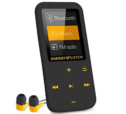 Energy Sistem Touch Amber - Reproductor MP4 con tecnología Bluetooth (16 GB, auriculares intrauditivos, radio FM, MicroSD) color negro y ámbar