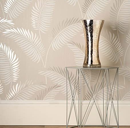 GAULAN 681287 - Papel pintado vinílico lavable tropical de hojas en relieve y detalles metalizados para pared salón cocina baño habitación pasillo entrada - Rollo de 10 m x 0,53 m