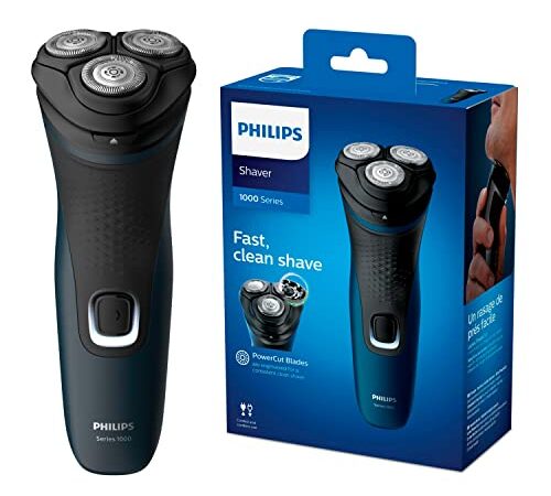 Philips S1131Afeitadora Serie 1000, Sistema cuchillas PowerCut, Cabezales pivotantes 4 direcciones, Fácil Limpieza (One touch open), 40min autonomía con 8h de carga, Batería NiMH, uso CON y SIN cable