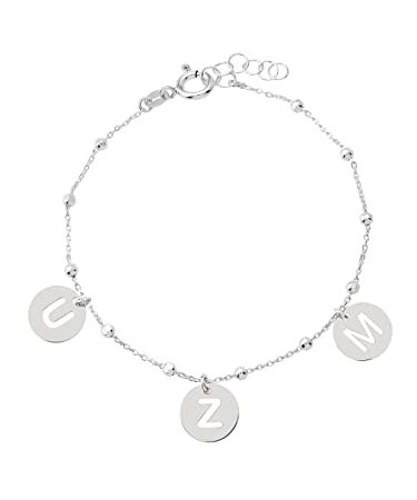 PlataJewels- Pulsera con Inicial Mujer Plata de Ley 925. Pulsera de Bolitas Personalizadas con Letras a elegir A-Z. Pulseras personalizadas con Iniciales. Regalo Mujer Ideal para Mama, Hermana, Niña.