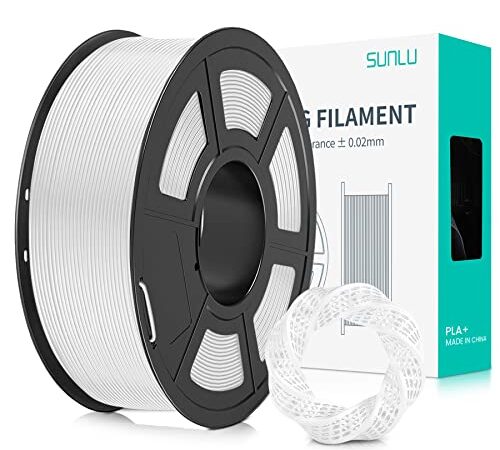 SUNLU Filamento PLA+ 1.75 mm, Filamento para impresora 3D PLA Plus 1KG，Mejora de la resistencia,Neatly Wound, Filamento de impresión 3d PLA+, Precisión dimensional +/- 0.02mm, Blanco